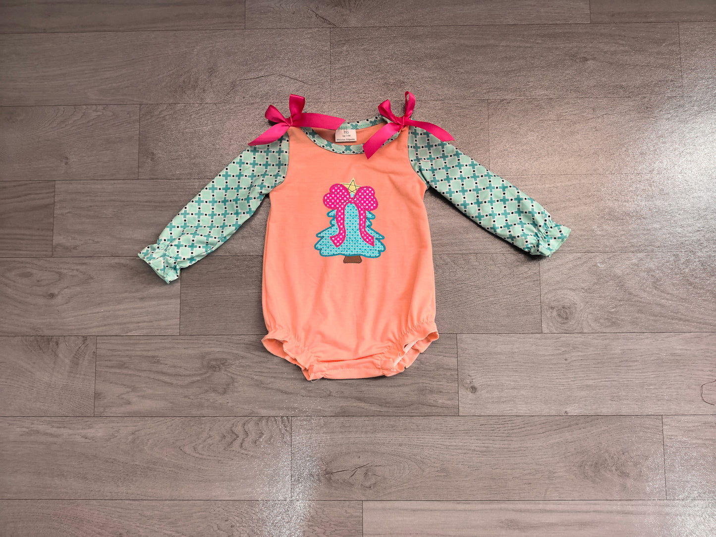 Toddle baby girl long sleeve embroidery christmas tree romper preorder