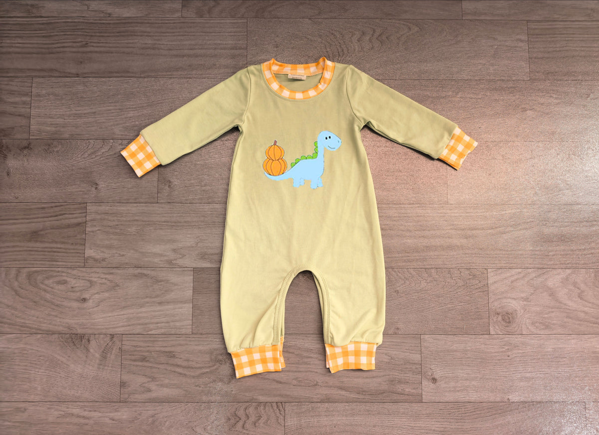 Toddle baby boy long sleeve embroidery pumpkin dinosaur romper preorder