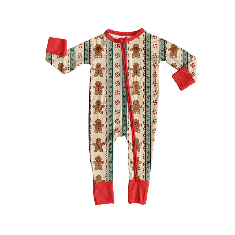 Toddle baby girl long sleeve Christmas gingerbread zip romper preorder