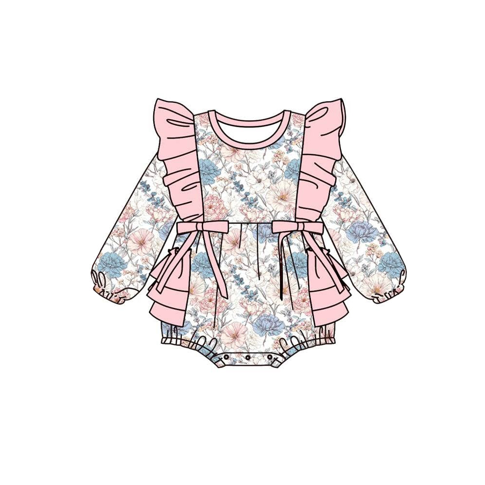 Toddle baby girl long sleeve blue pink flowers romper preorder