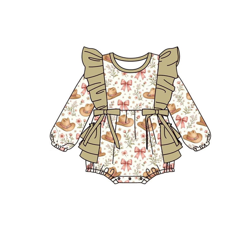 Toddle baby girl long sleeve western hats print romper preorder