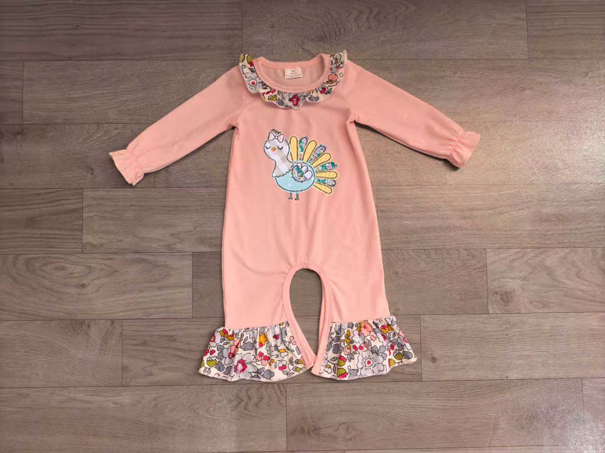 Toddle baby girl Thanksgiving turkey embroidery romper preorder