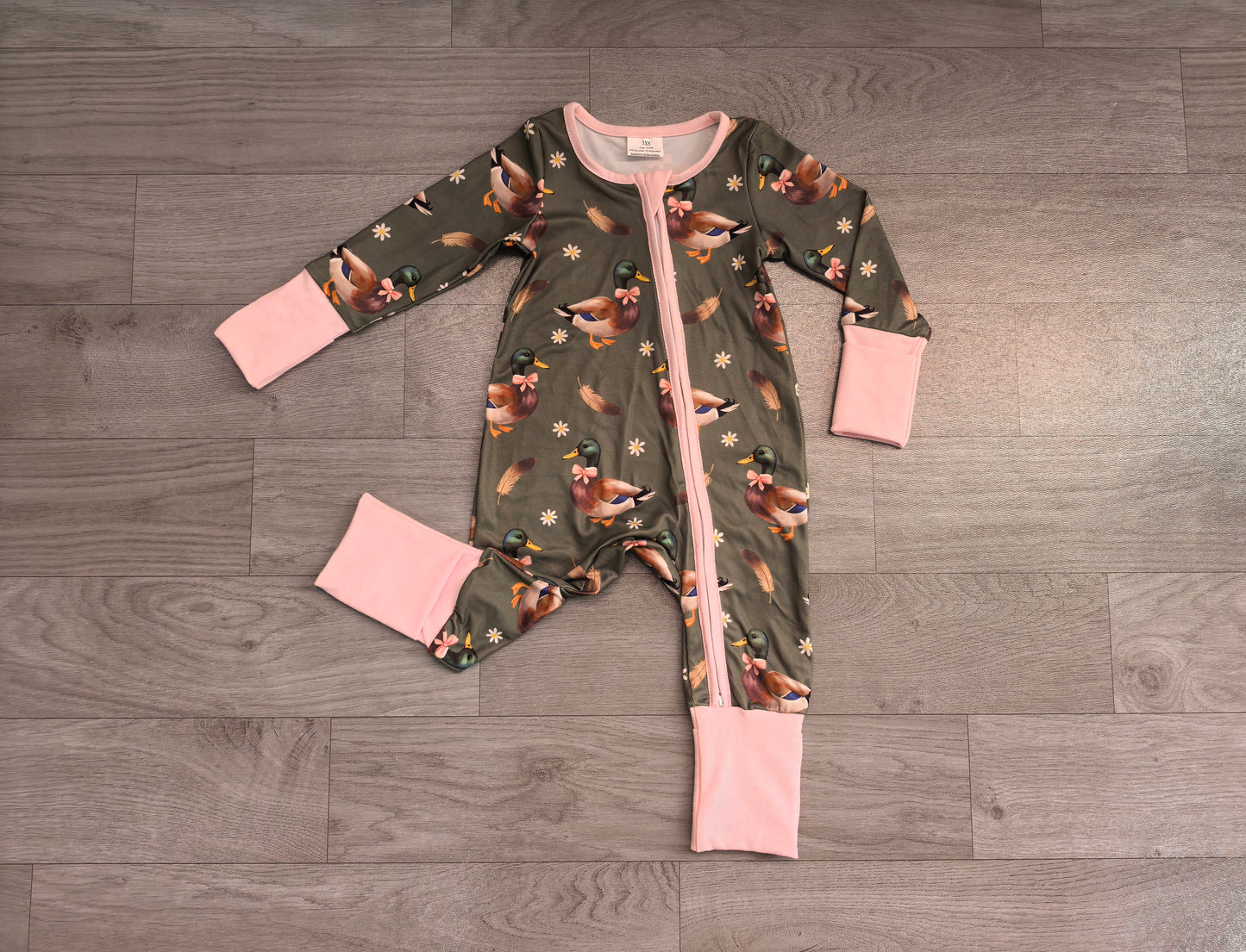 Toddle baby girl mallard duck flowers zip romper preorder