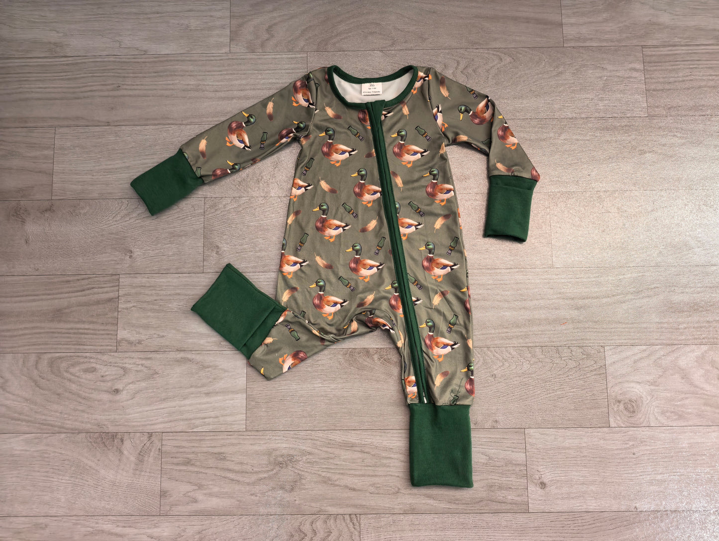 Toddle baby long sleeve mallard duck zip romper preorder