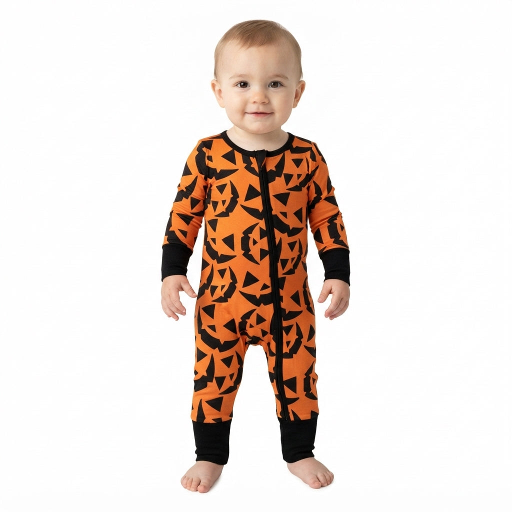 Toddle baby long sleeve halloween pumpkin romper