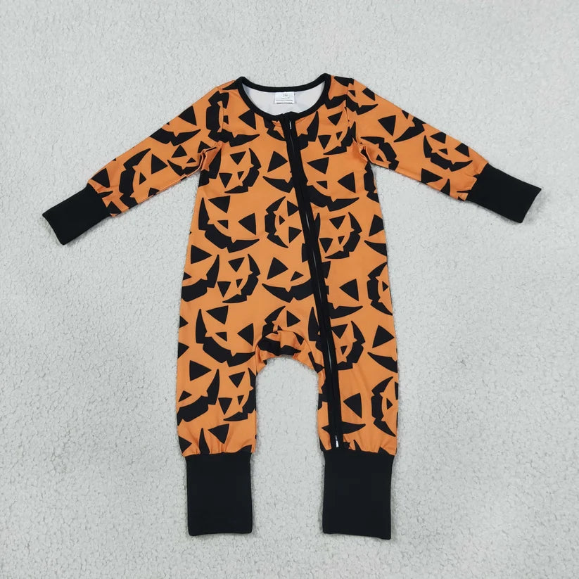 Halloween pumpkin print boys long sleeve outfit
