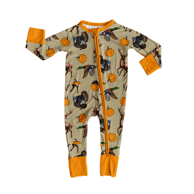 Toddle baby long sleeve duck pumpkin print zip romper preorder