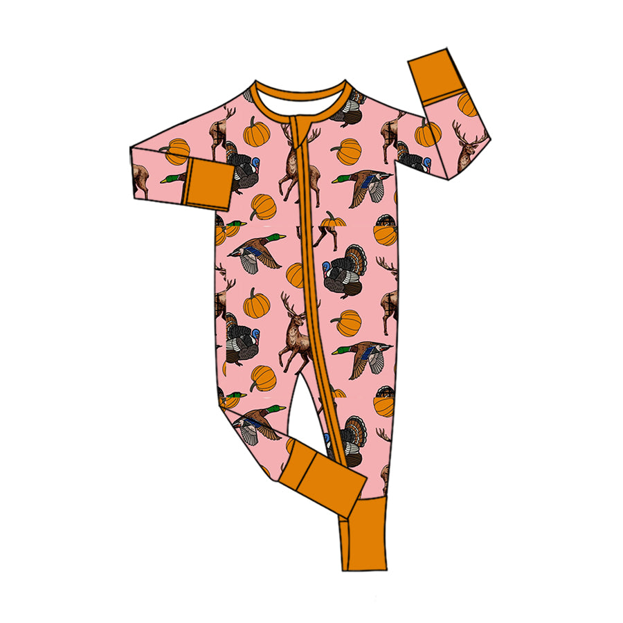 Toddle baby long sleeve duck pumpkin print zip romper preorder