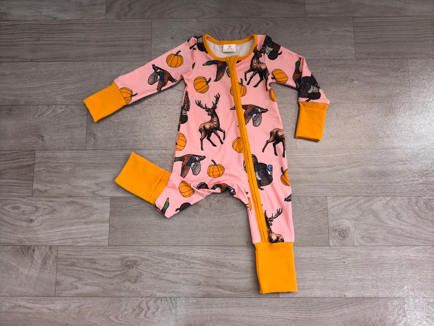 Toddle baby long sleeve duck pumpkin print zip romper preorder