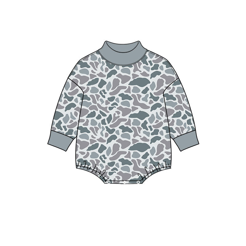 Toddle baby long sleeve grey camo print romper preorder