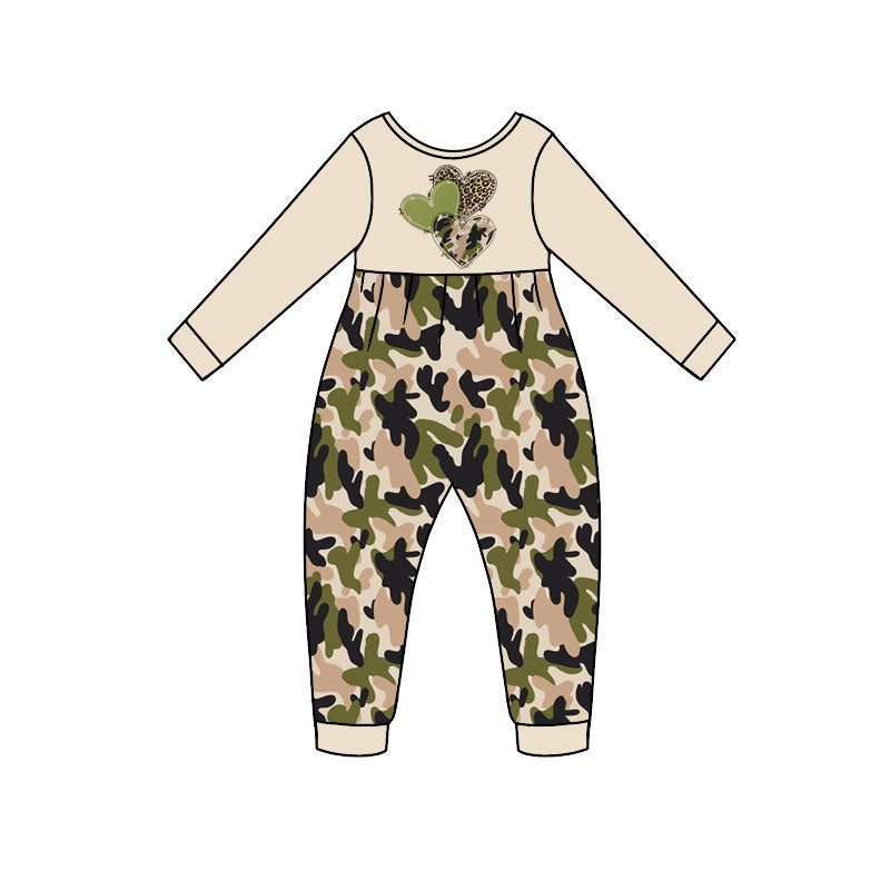 Valentines day camo heart toddle long sleeve romper preorder