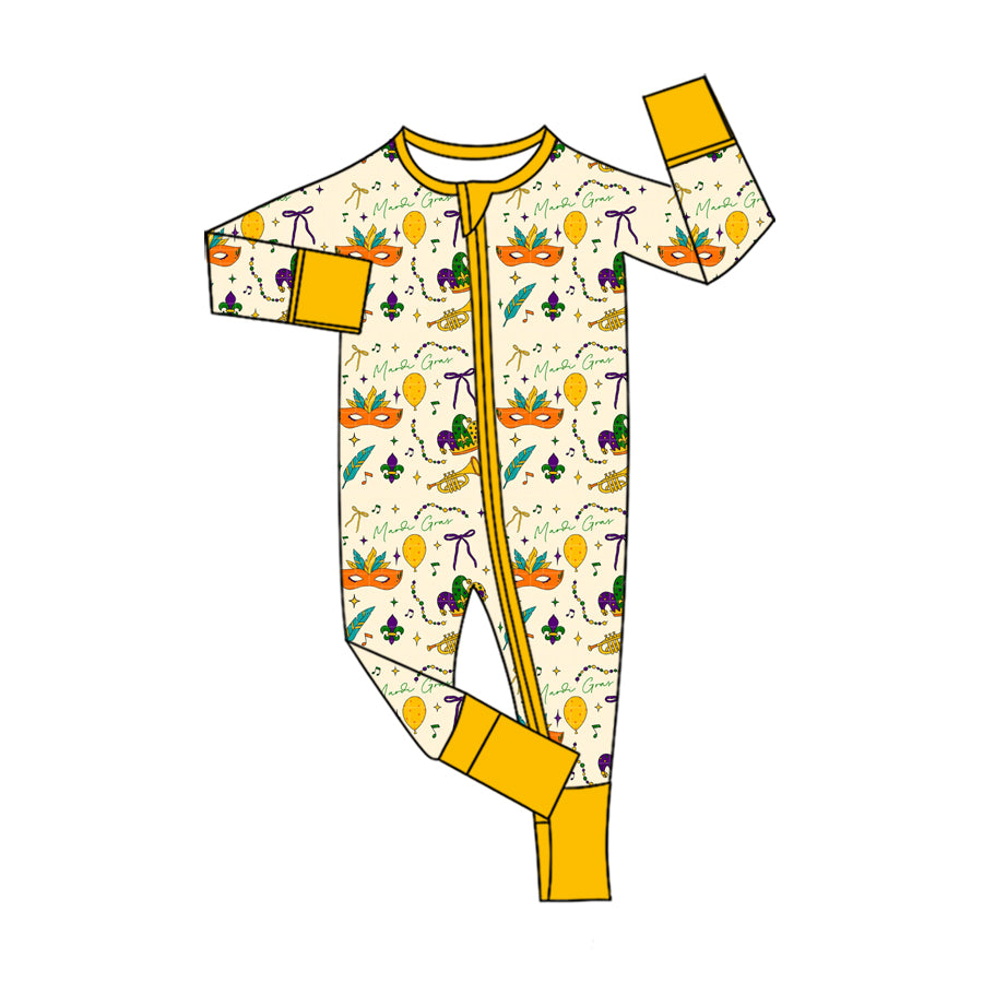 Mardi Gras toddle long sleeve romper preorder