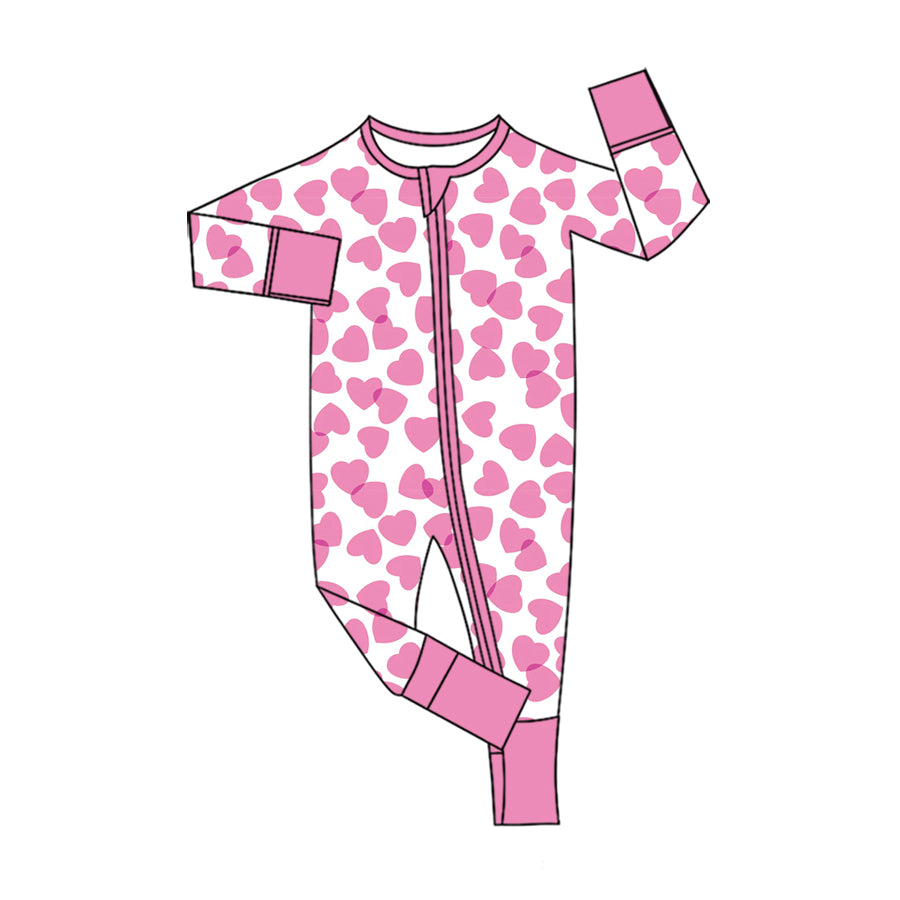 Valentines day pink heart print toddle boy long sleeve romper preorder