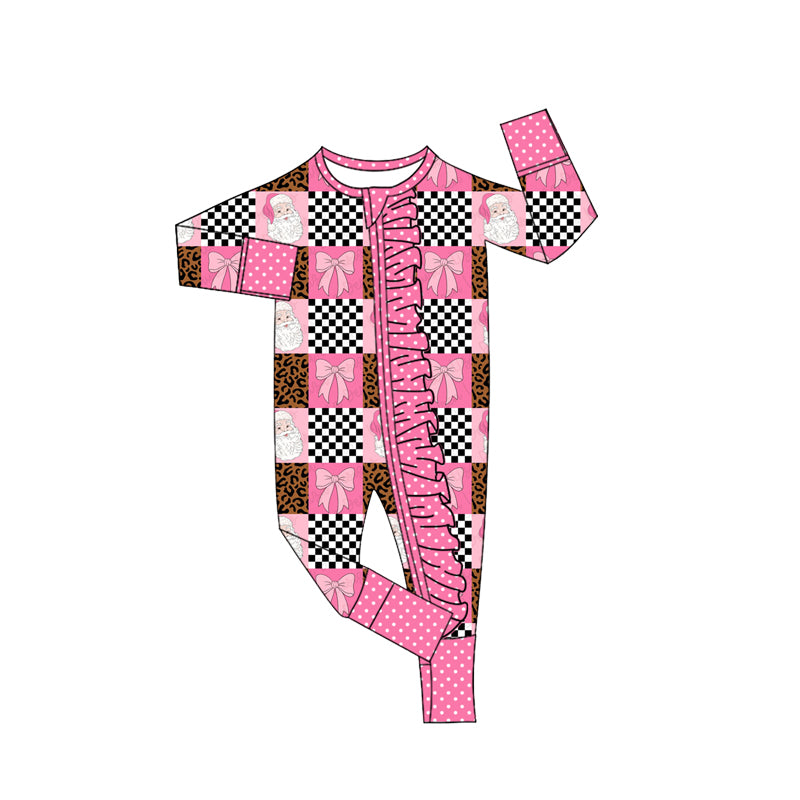 Christmas santa bow leopard print toddle baby long sleeve romper preorder