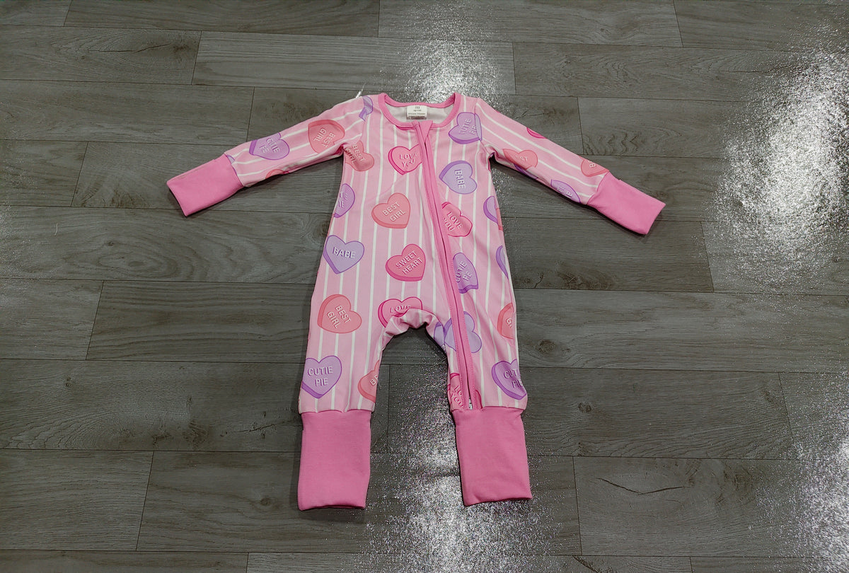 Valentines heart toddle baby girl long sleeve romper preorder