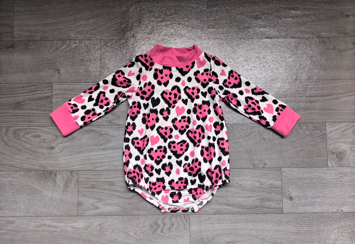 Valentines heart leopard print toddle baby girls long sleeve romper preorder
