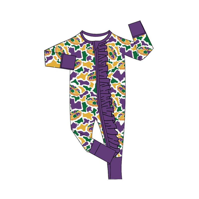 Mardi Gras print toddle baby girls long sleeve romper preorder