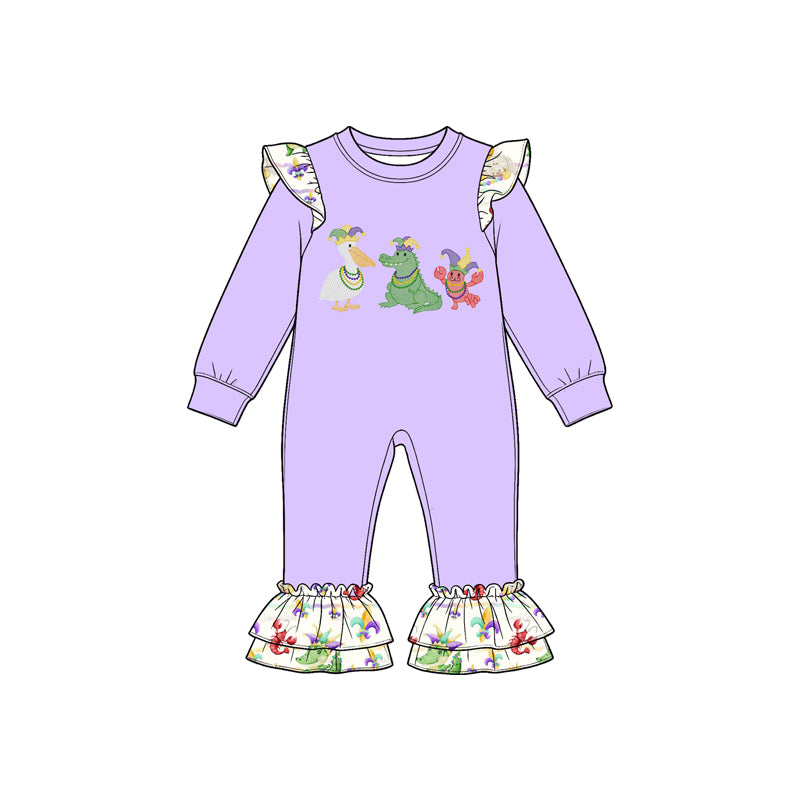 Mardi Gras print toddle baby long sleeve romper preorder