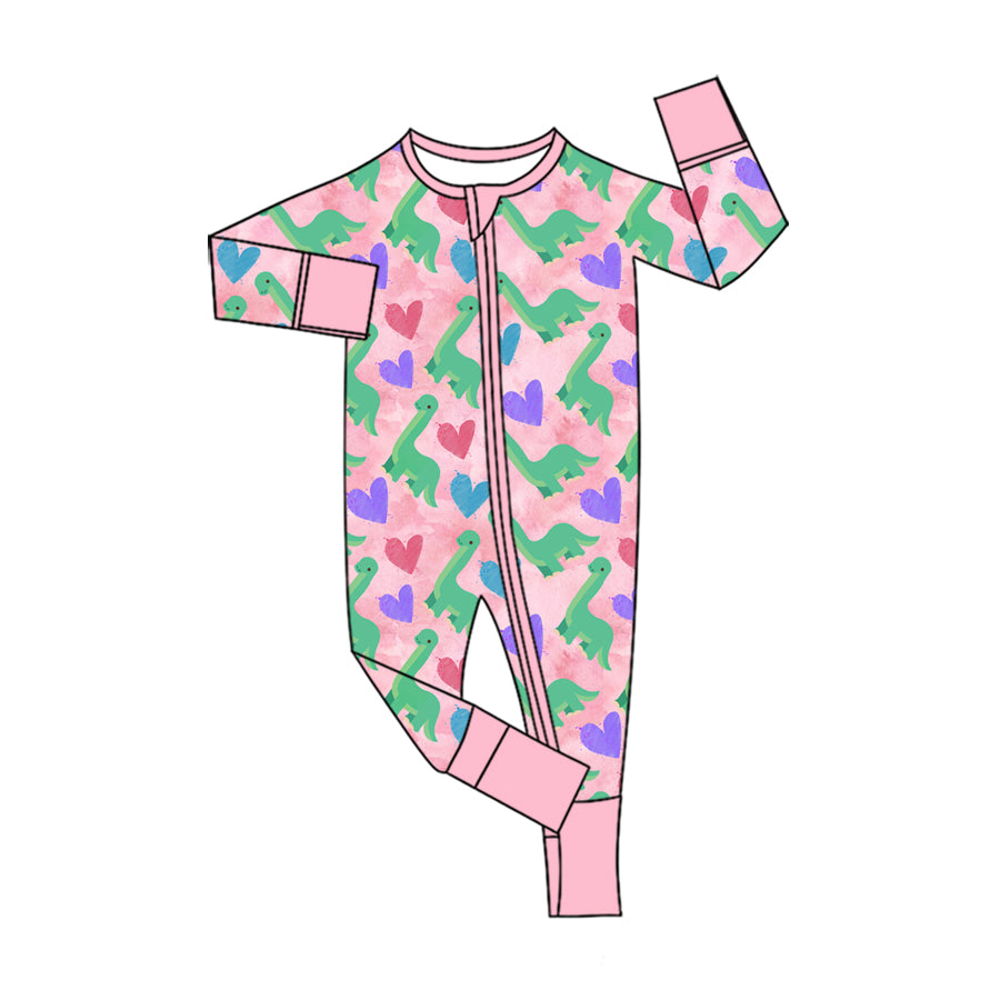Valentines day dinosaur print toddle baby girl long sleeve romper preorder