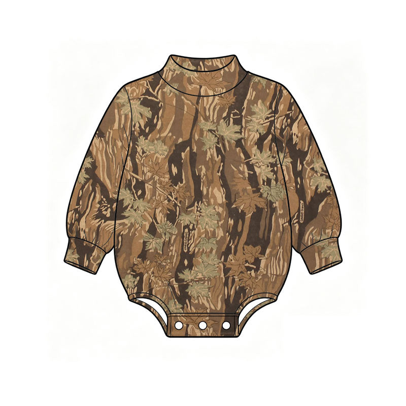 Camo print toddle baby long sleeve mock neck romper preorder