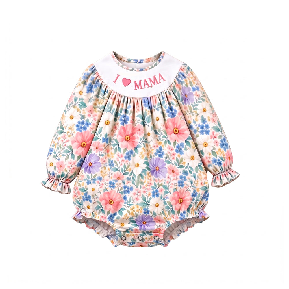 I love mama print toddle baby long sleeve romper preorder