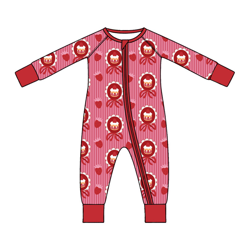 Strawberry cake print toddle baby long sleeve romper preorder