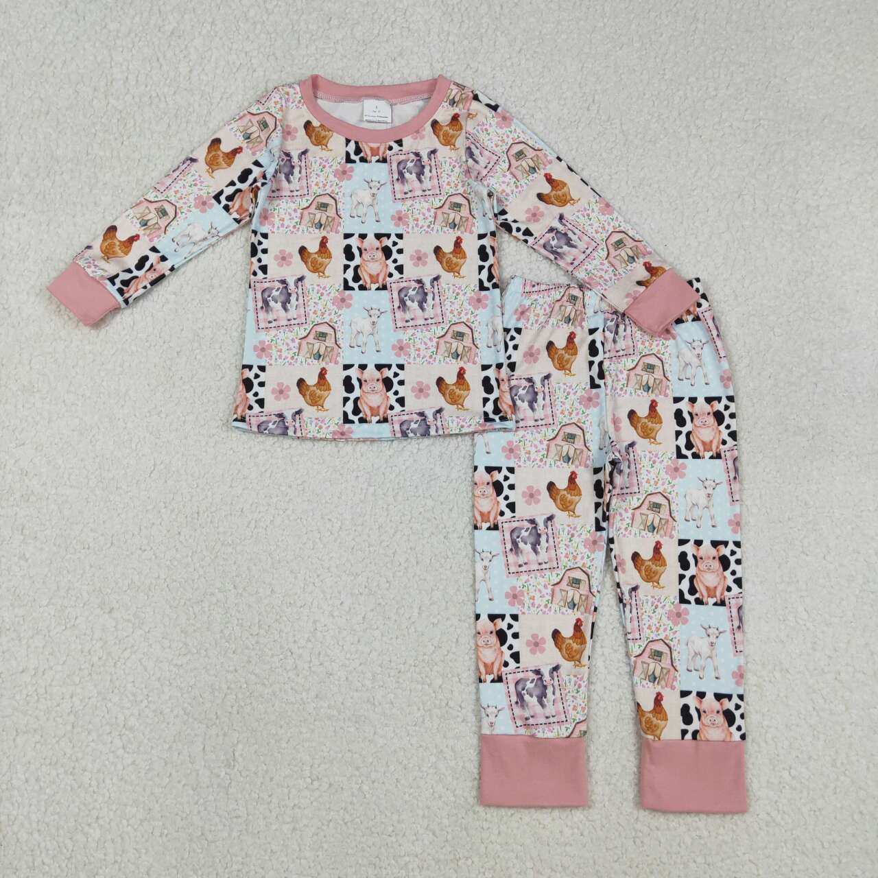 Farm animal floral design kids long sleeve outfit