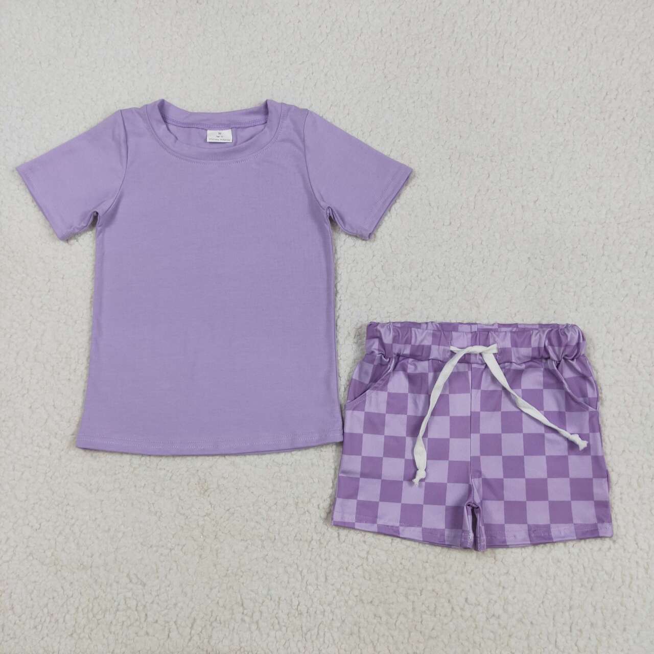 Lavender shirt plaid shorts baby girls summer outfit