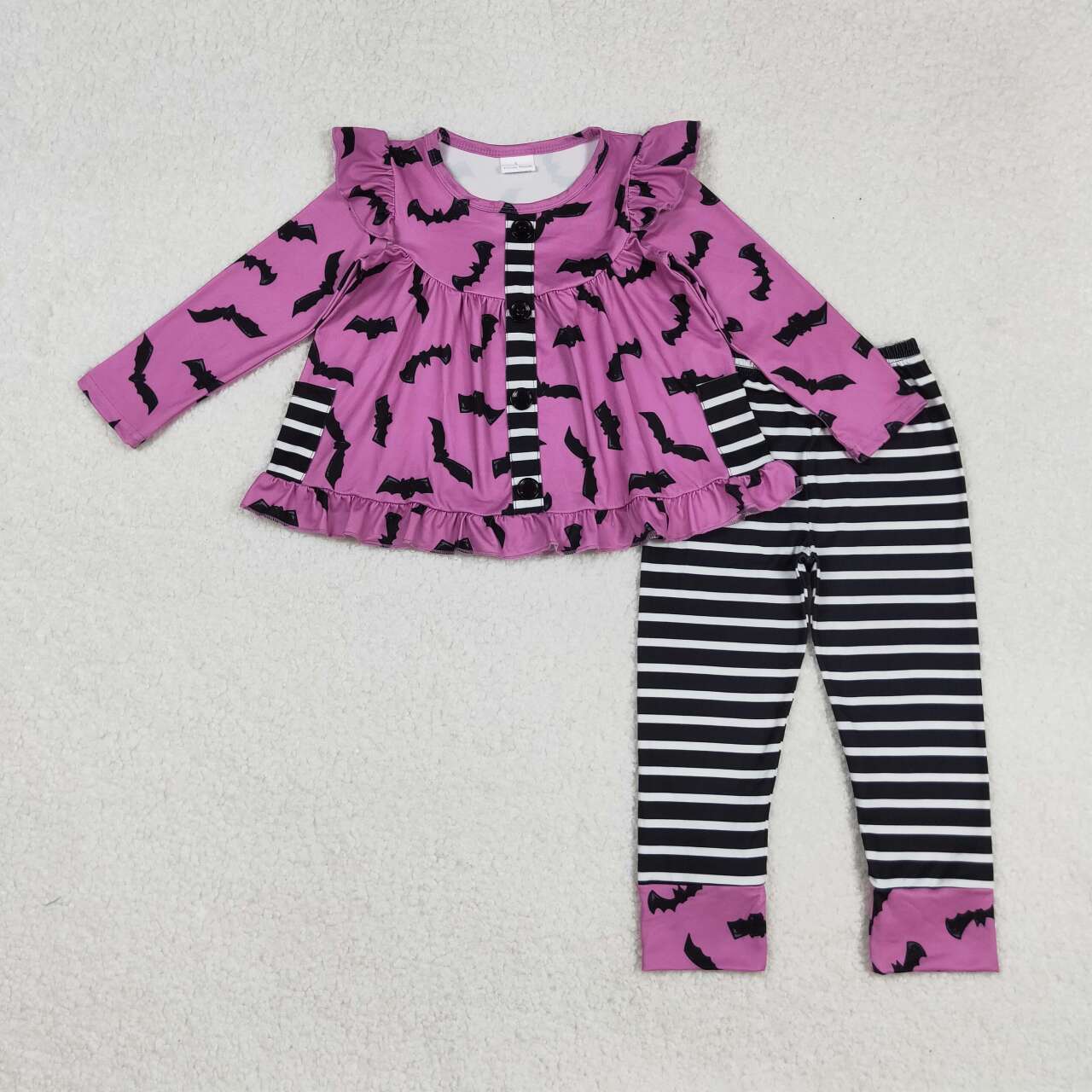 Halloween bat shirt stripes pants kids long sleeve matching set