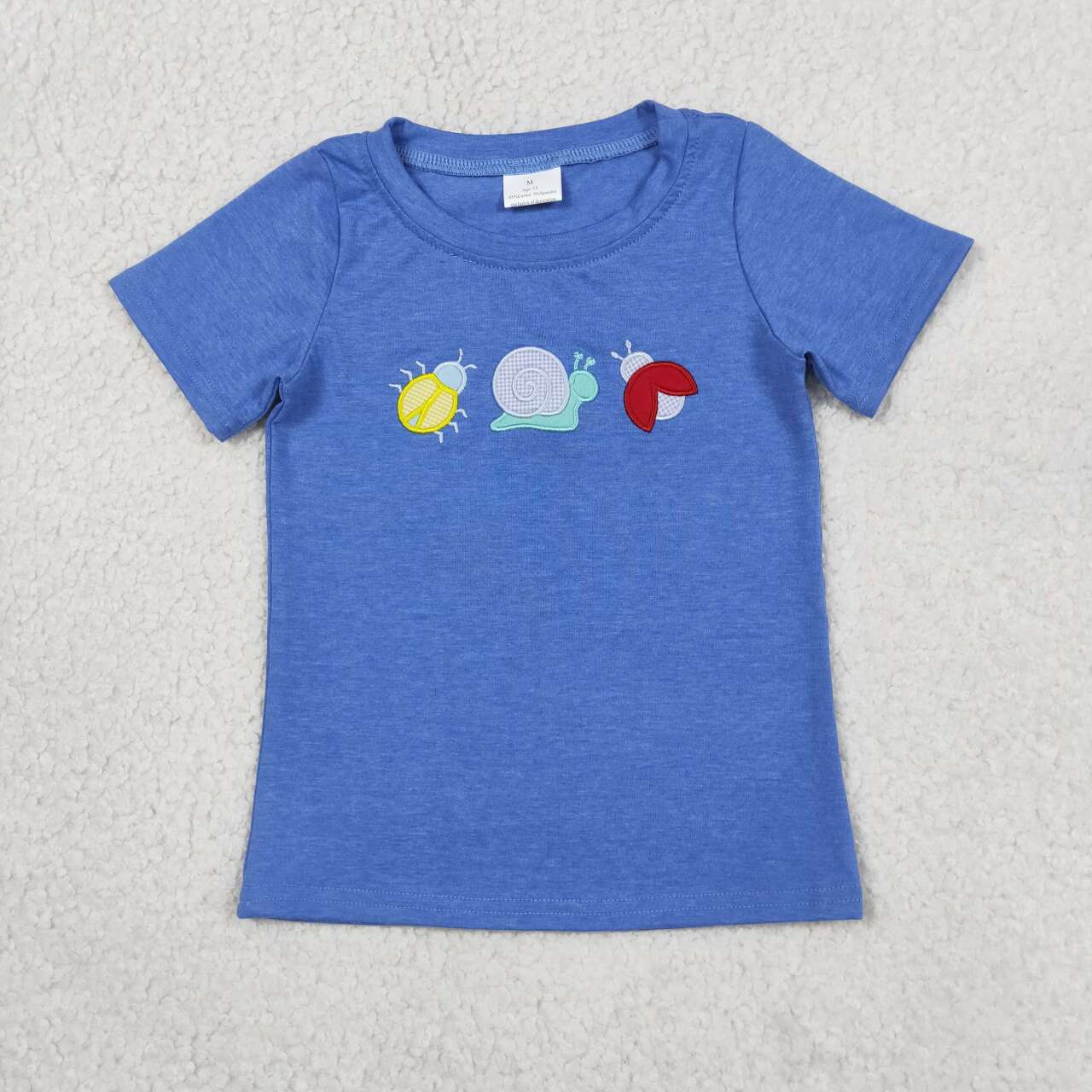 embroidery snail print boy short sleeve top