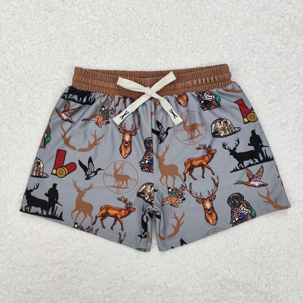 Hunting season deer dog duck print boys summer swim trunks
