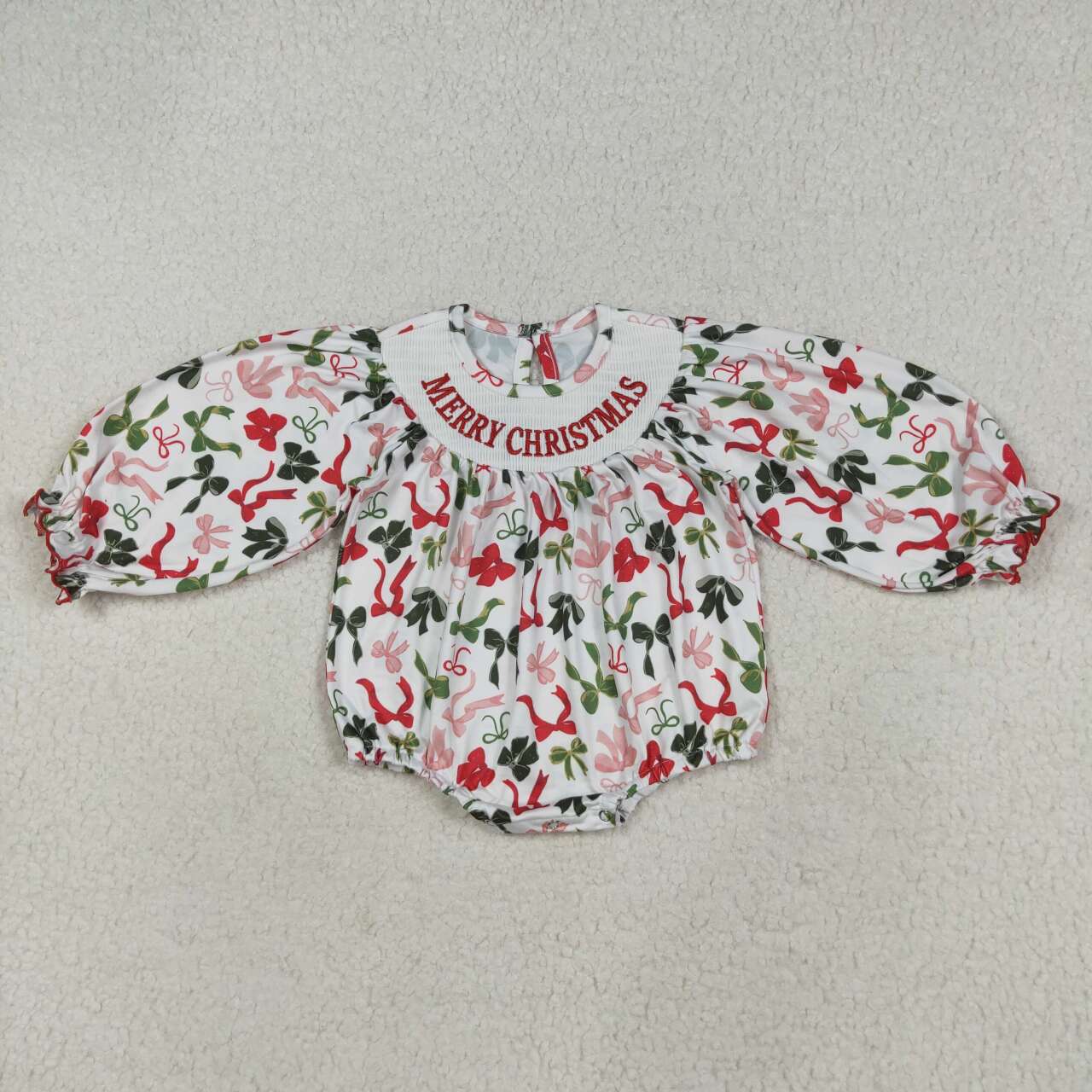 USA SHOP Merry Christmas green red bow smocked romper