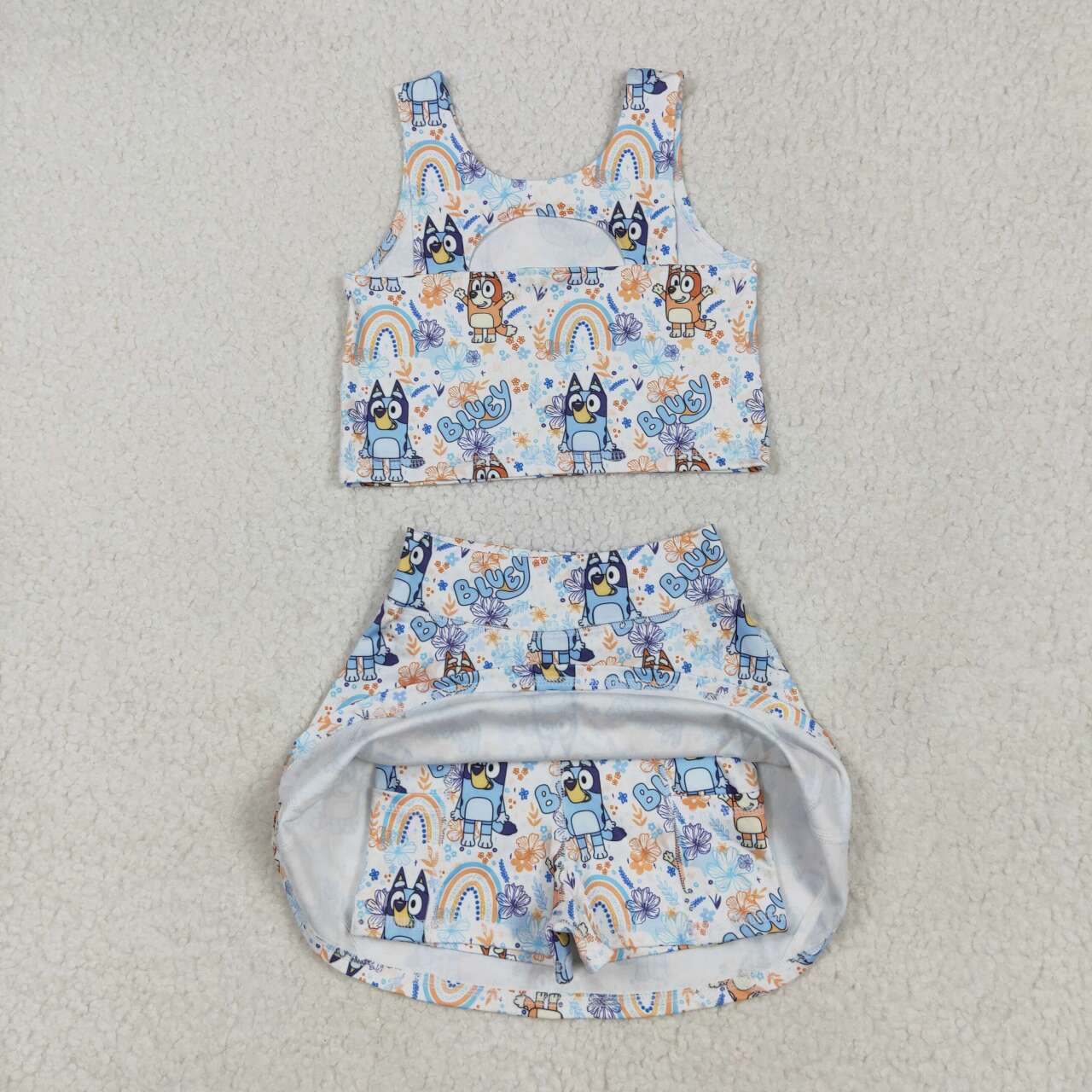 Baby girls blue cartoon dog active wear athletic summer yoga skirt outfit