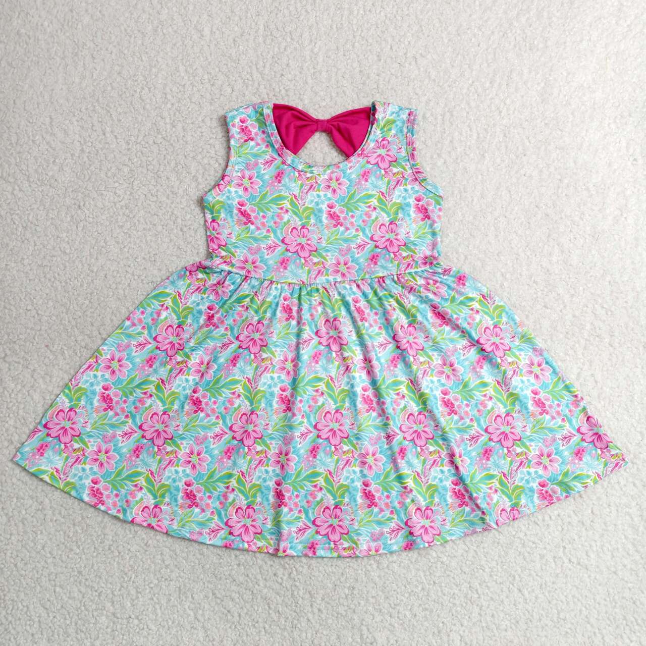 Pink flowers print girls summer dress