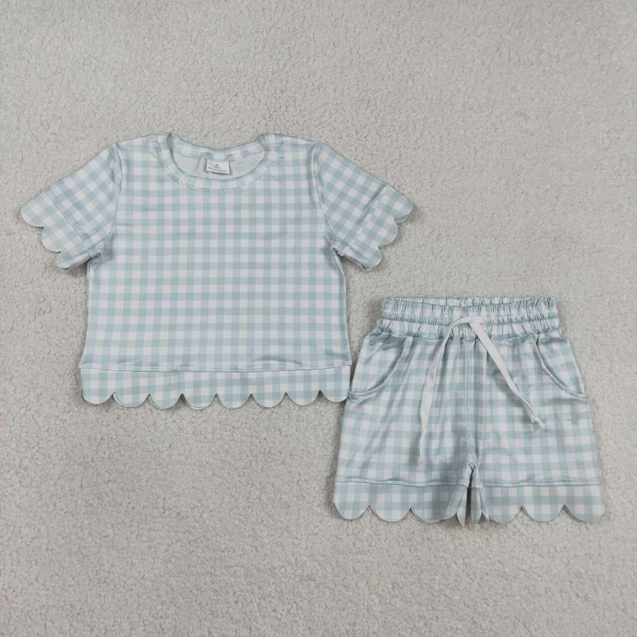 Blue plaid color toddle baby girls summer outfit