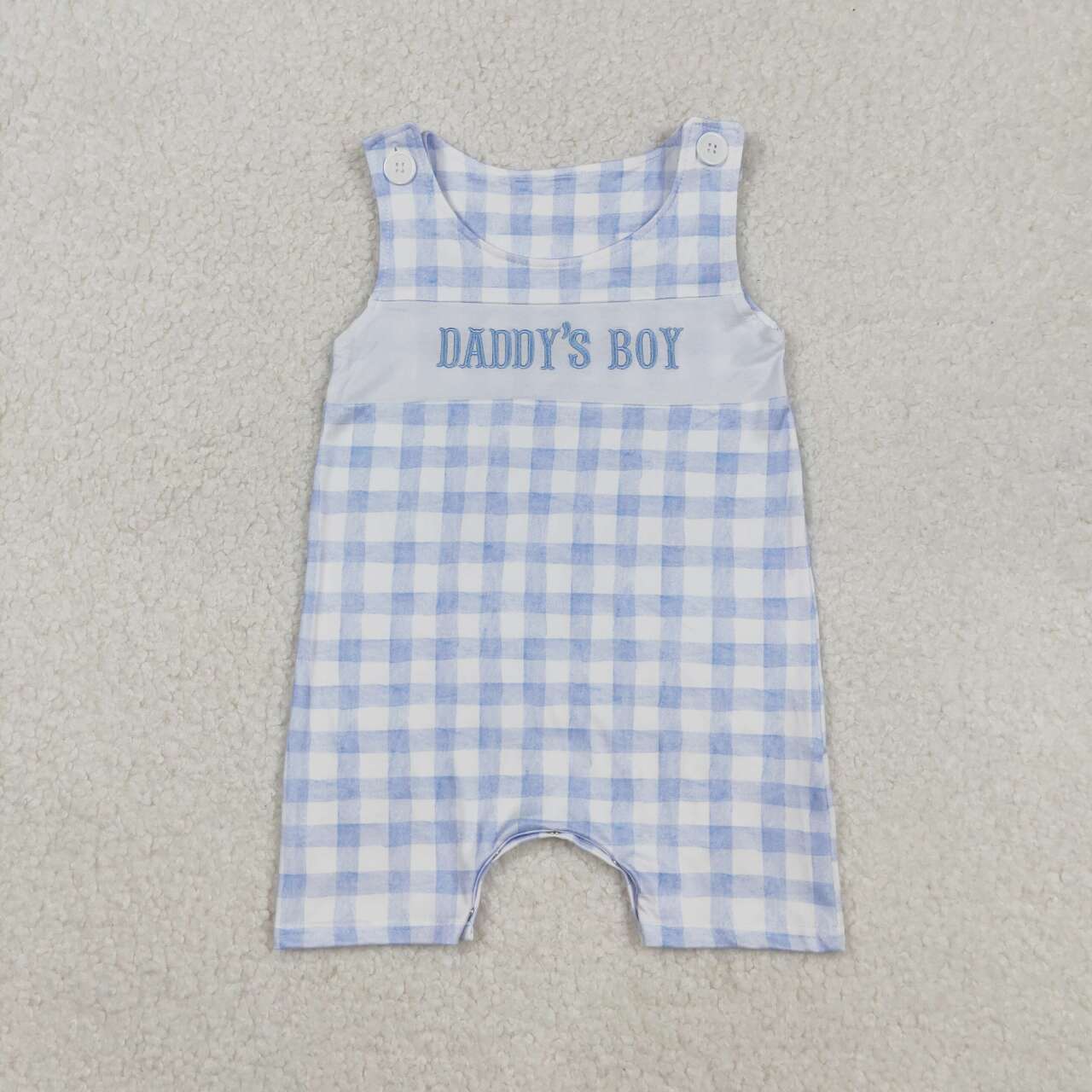 Embroidery Daddys boy blue plaid romper