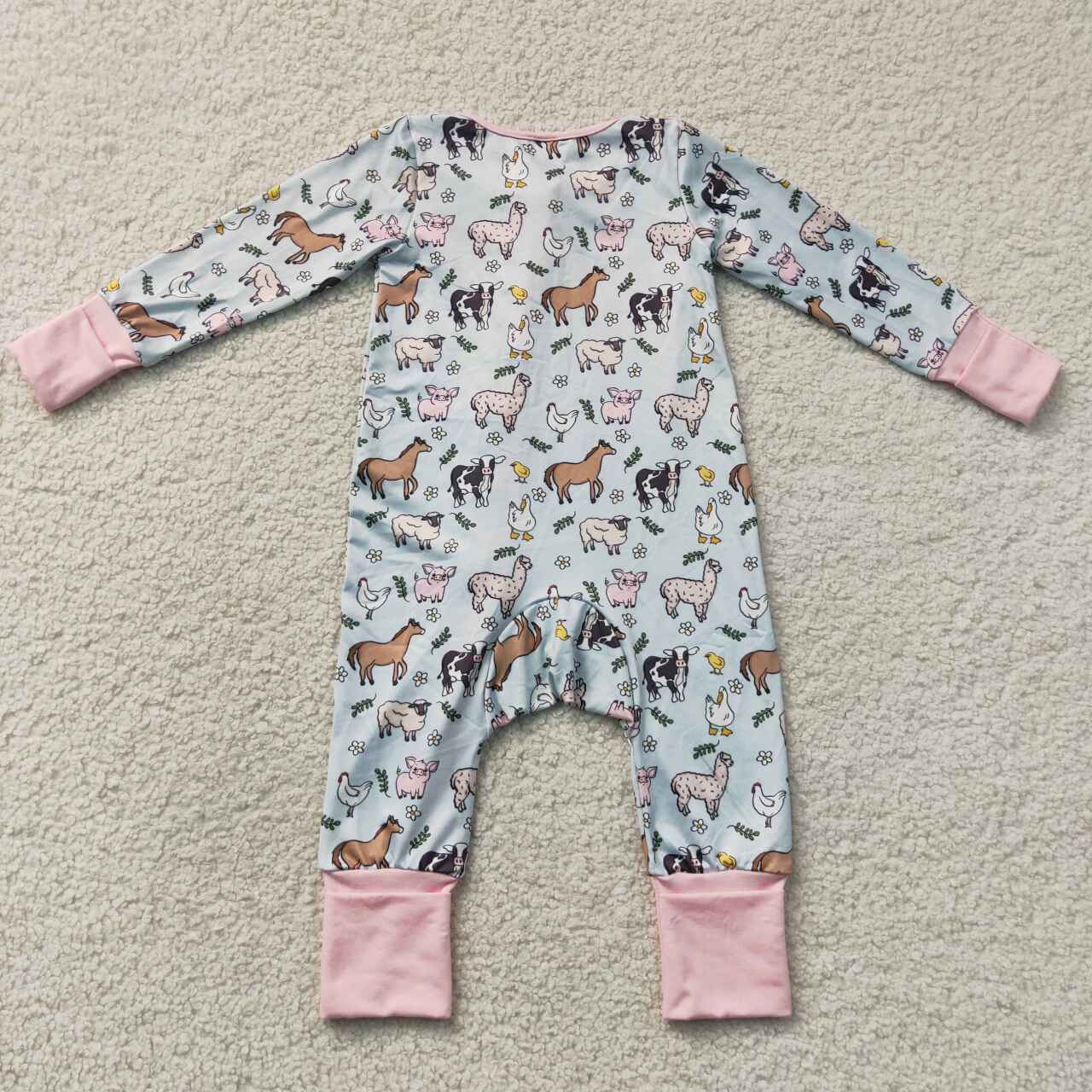 Farm animal infant girls long sleeve romper