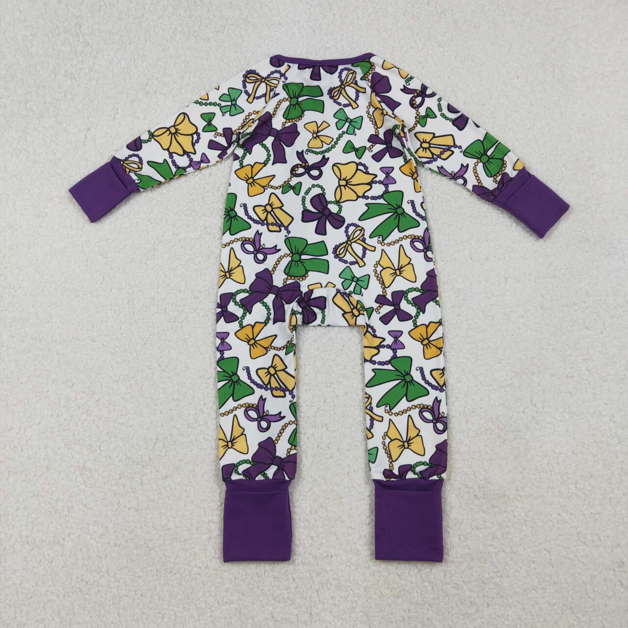 Mardi Gras bow toddle baby long sleeve romper