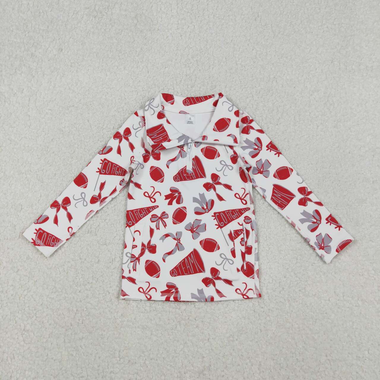 Red cheer design girls long sleeve yoga zip shirt
