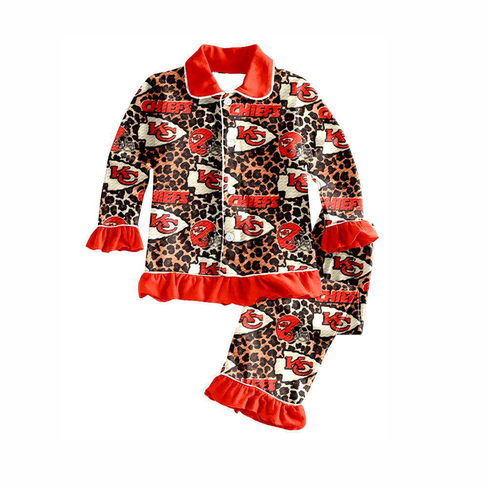 baby girls KC team cheetah design button down pajama set