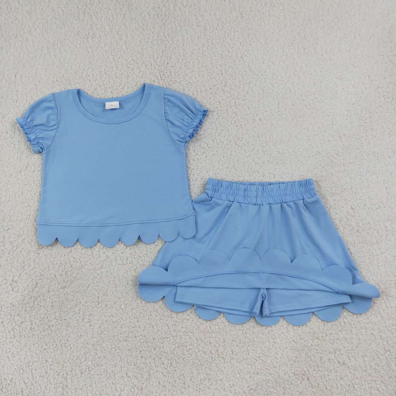 Blue scallop top matching skorts girl summer outfit