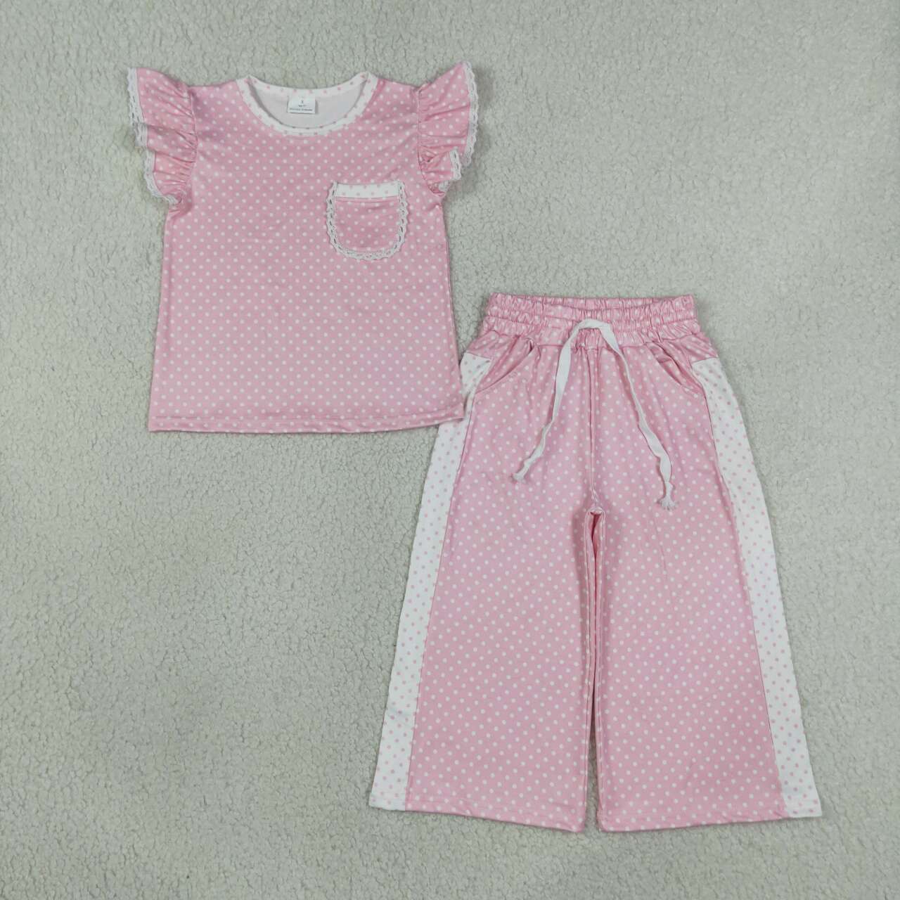 Pink print short sleeve top matching pants girl outfit