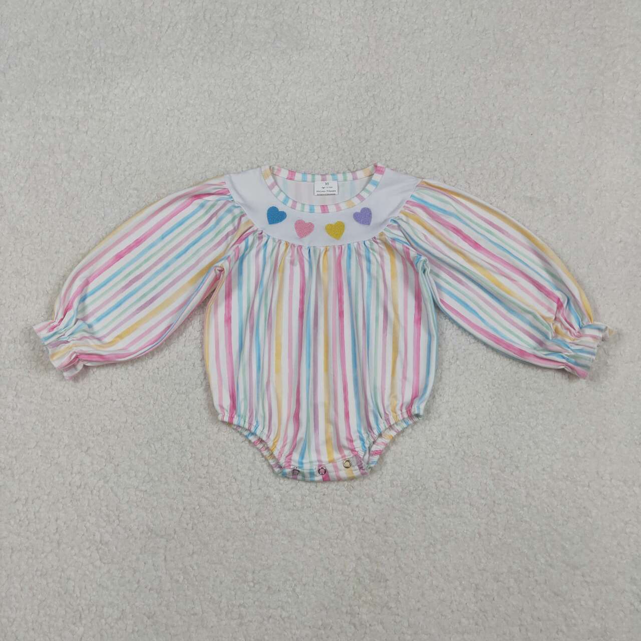 Embroidery Valentines heart baby girl long sleeve stripes romper