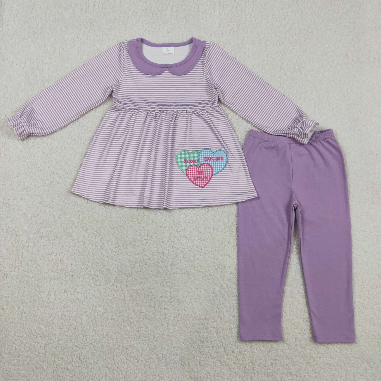 Valentines embroidery heart design kids long sleeve outfit