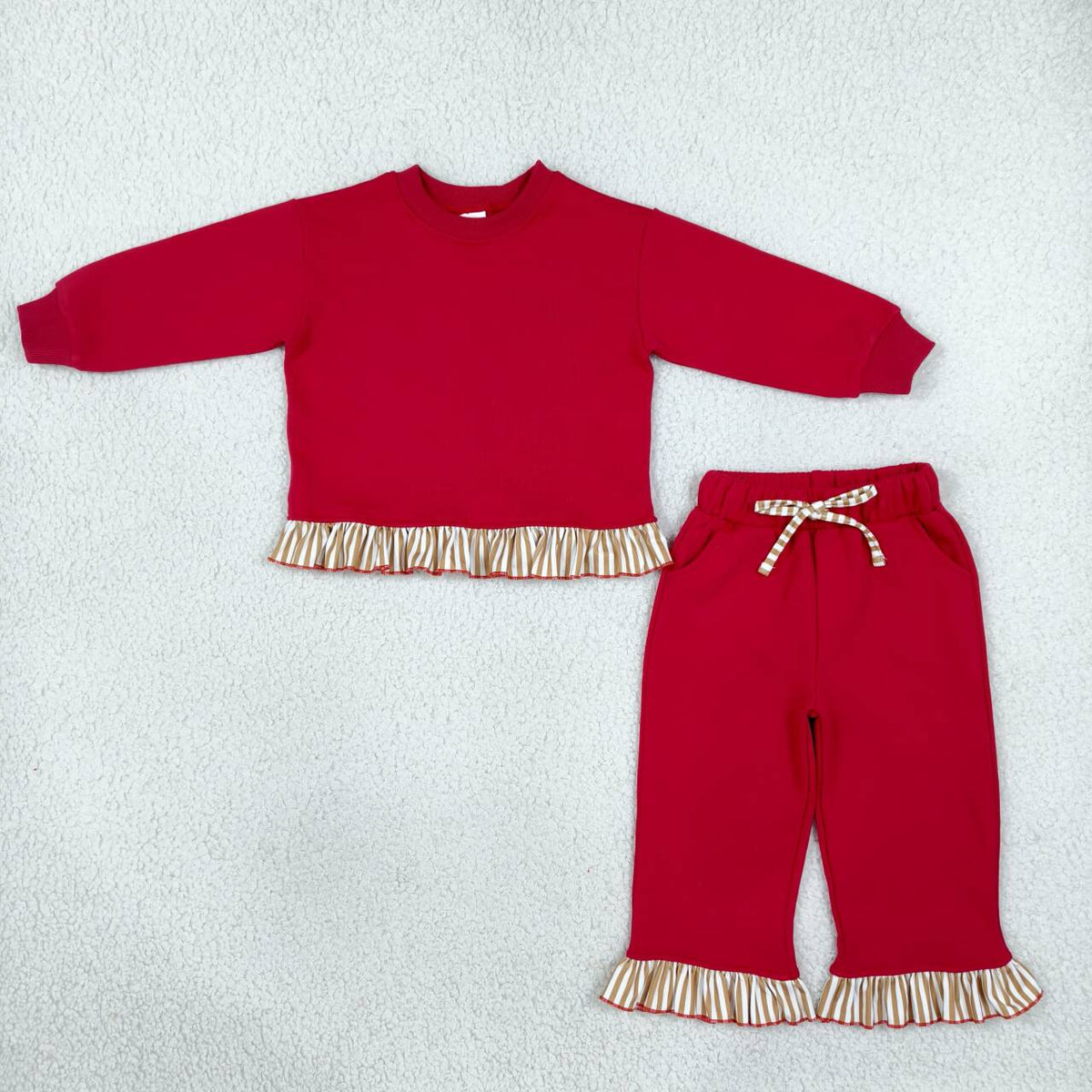 Long sleeve red top matching pants girls wholesale factory price outfit
