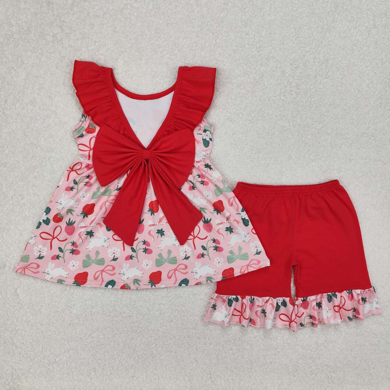 Baby girl Easter bunny strawberry bow design outfit