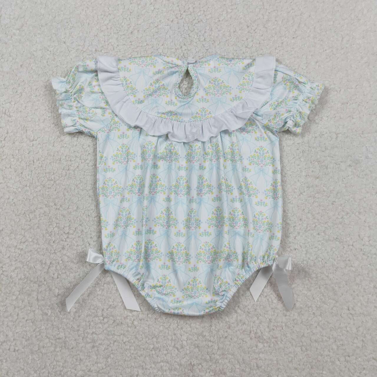 Blue bow floral toddle baby summer smocked romper