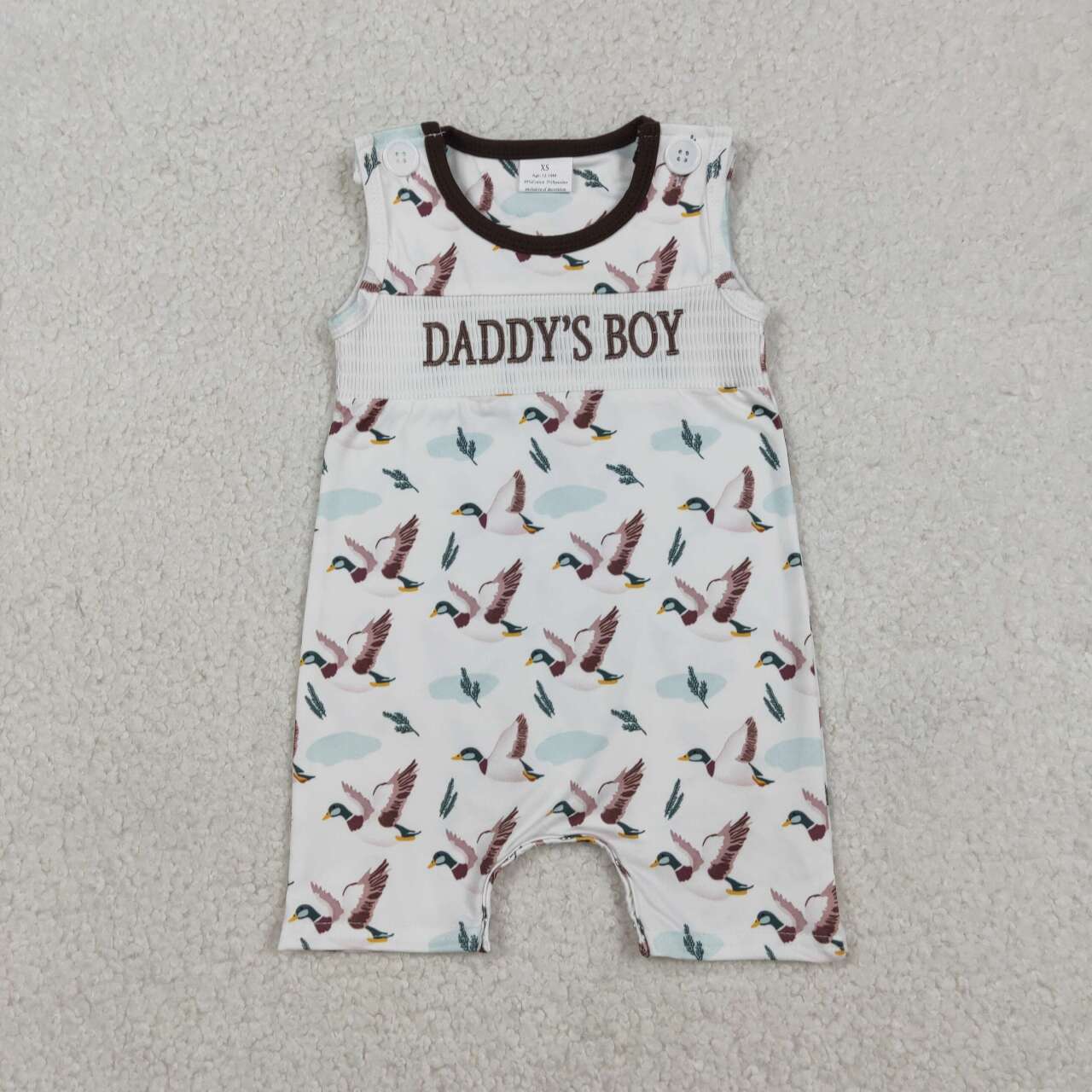 Daddys boy mallard duck baby smocked romper