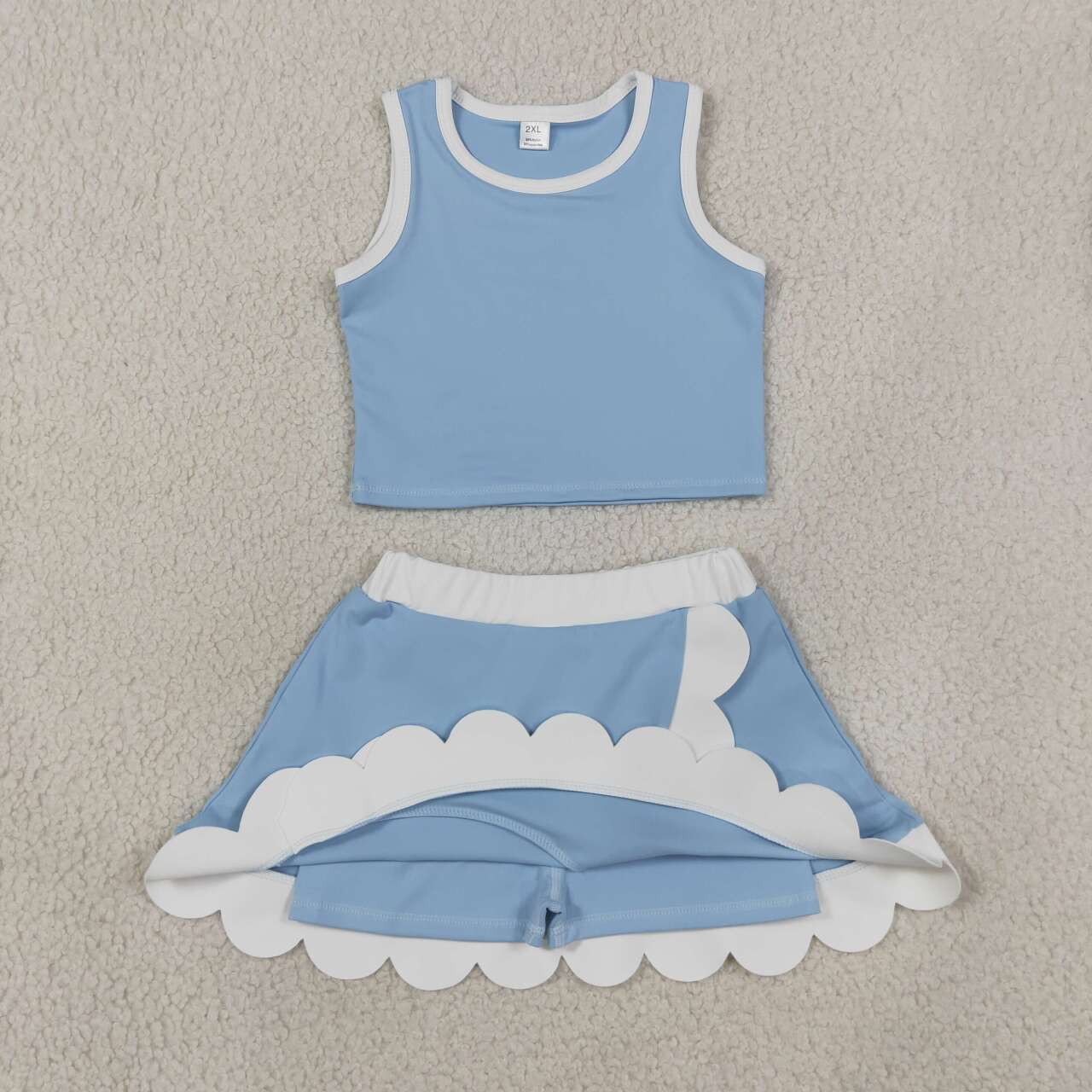 Girls summer blue color yoga tank top matching skorts outfit