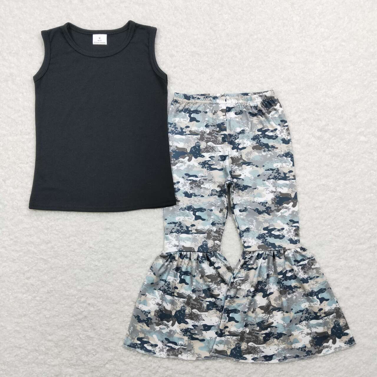 baby girls black tank top camo bell bottoms outfit